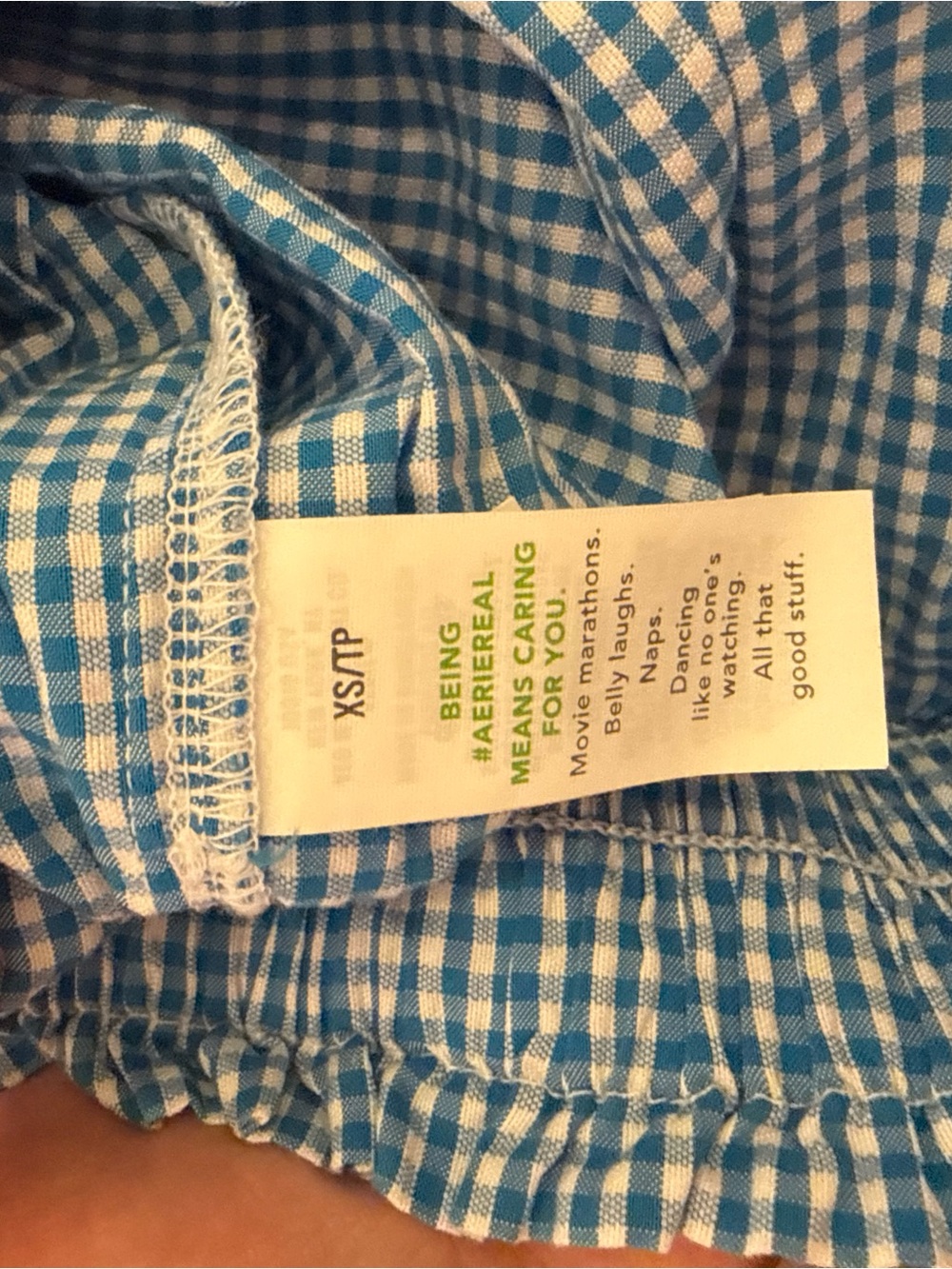 aerie Blue White Gingham Elastic-Waist Women's Shorts - Picture 2 of 2